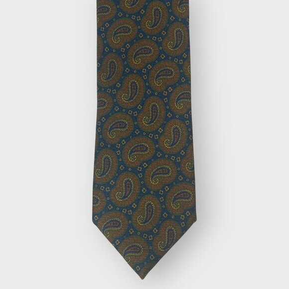 Isaia Napoli 7 Fold Repp TieBrown Blue PaisleyLong100% SilkItaly